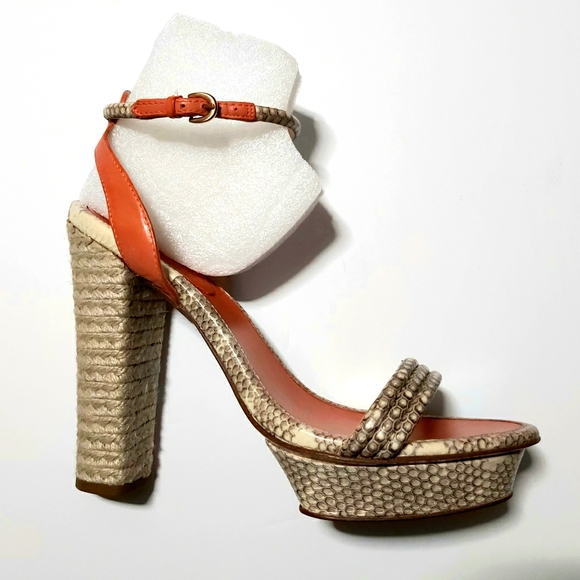 Elie Tahari Leather Snakeskin Platform Sandal - Picture 2 of 9